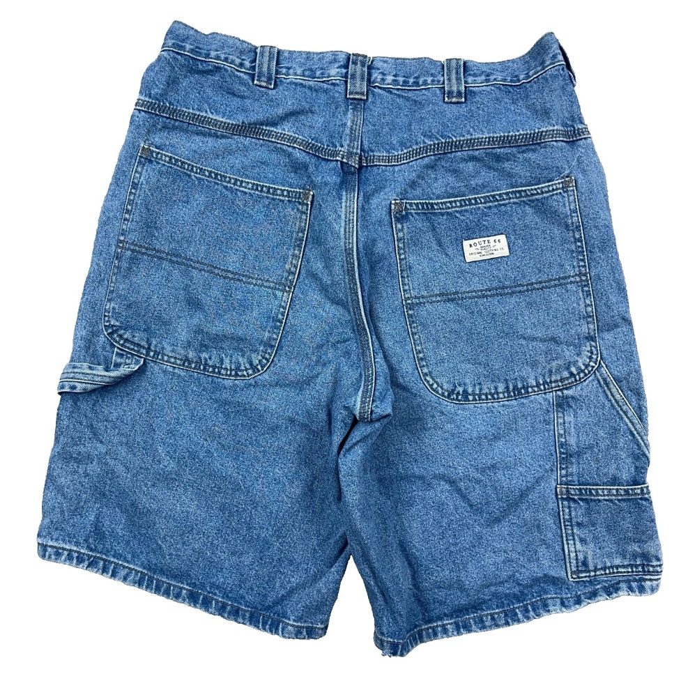 Vintage Y2K Route 66 Carpenter Shorts Men 34 Jorts Baggy Skate Patch Work Denim